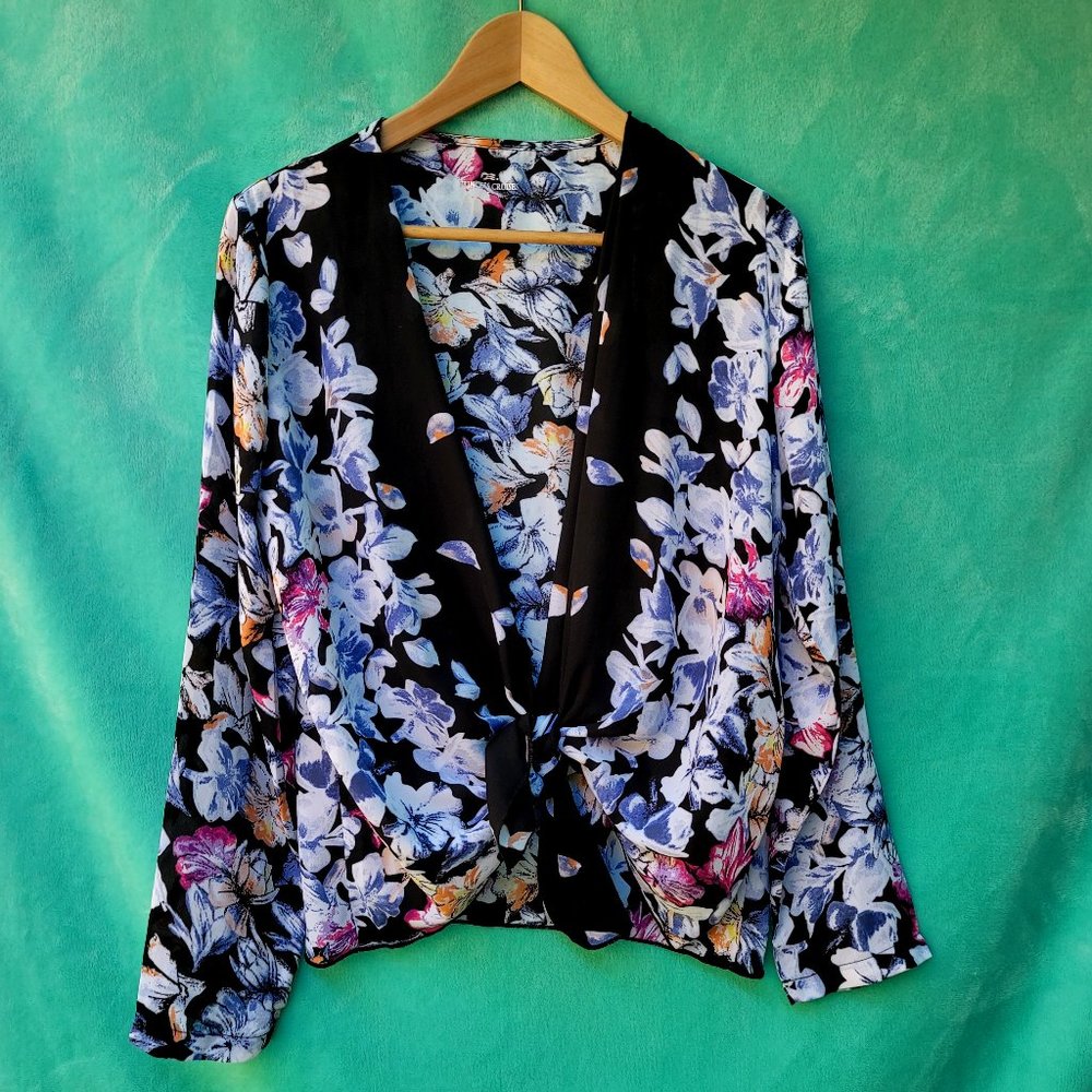 NEW black floral swimwear coverup top size small